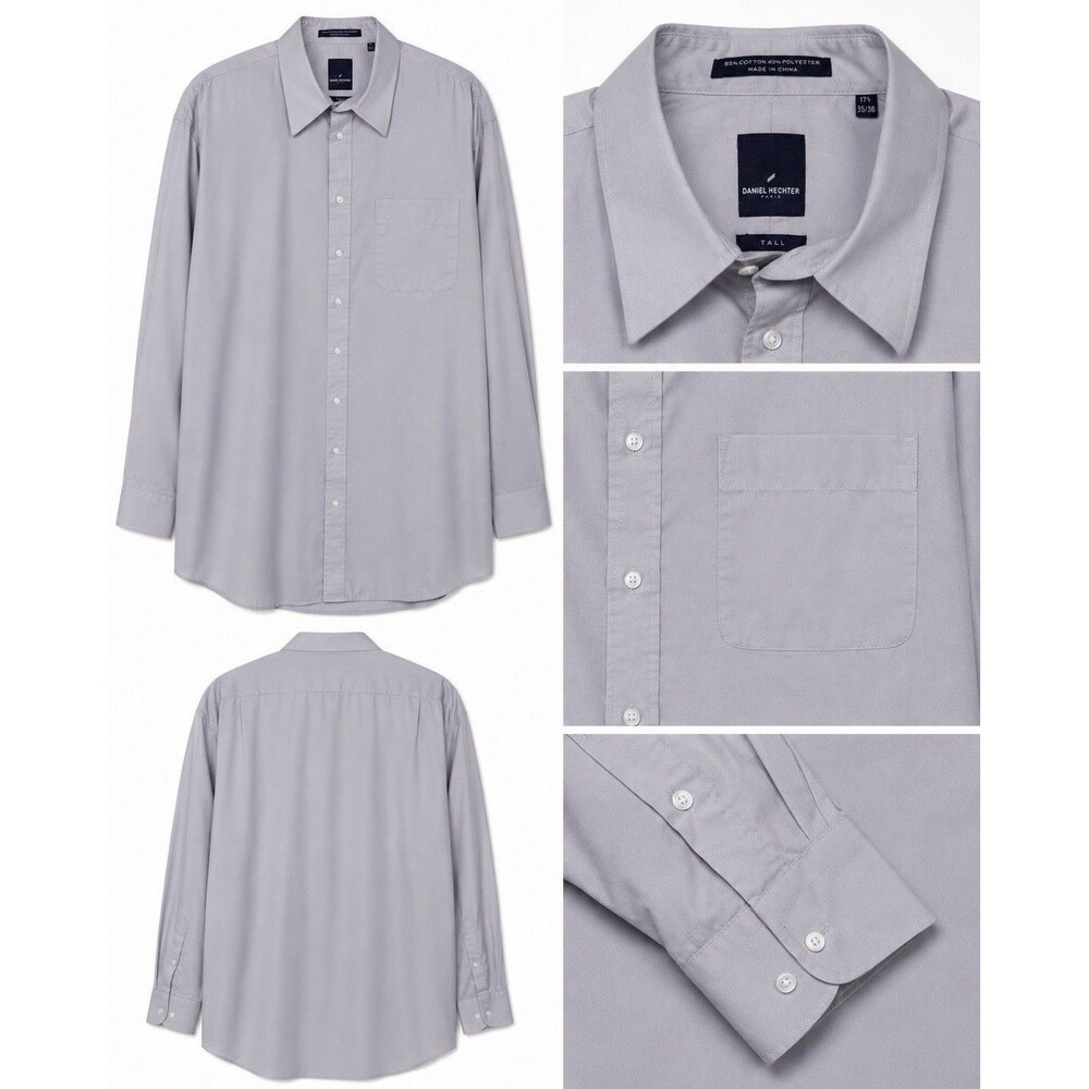 Daniel Hechter Dress Shirt Men's 17.5 35/36 Tall Gray Cotton Blend Long Sleeve